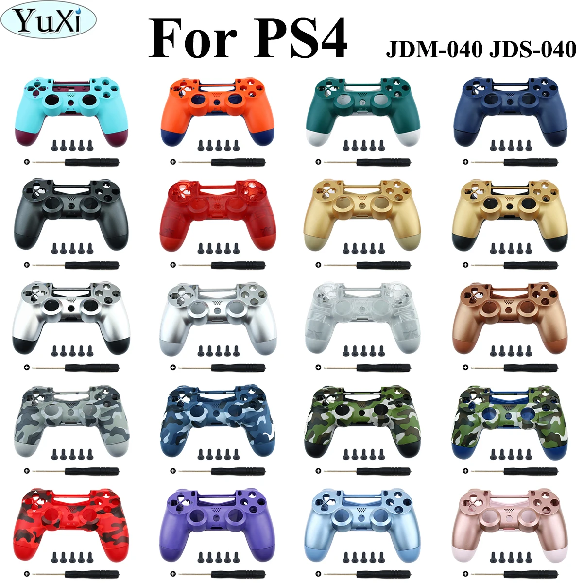 

YuXi DIY Full Shell Case Housing For PS4 Pro Slim Controller Replacement Parts Joystick JDS-040 JDS 040 JDM 040 With Screw Tool