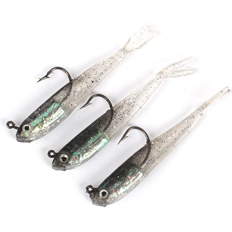 2pcs Soft Bait 75mm 6.5g Soft Fish Fork Tail with Hook Fish Artificial Silicone Fish Bait Fishing Tackle Sink Lead block Bait
