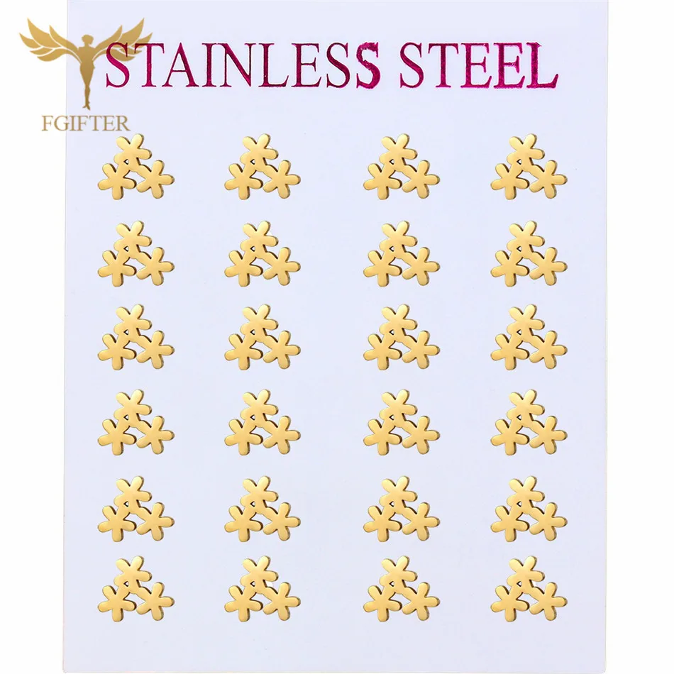 12 Pairs Gold Color Stainless Steel Stud Earrings Set Women Flower Ear Piercing Jewelry Accessories Cheap For Resale Small Gifts