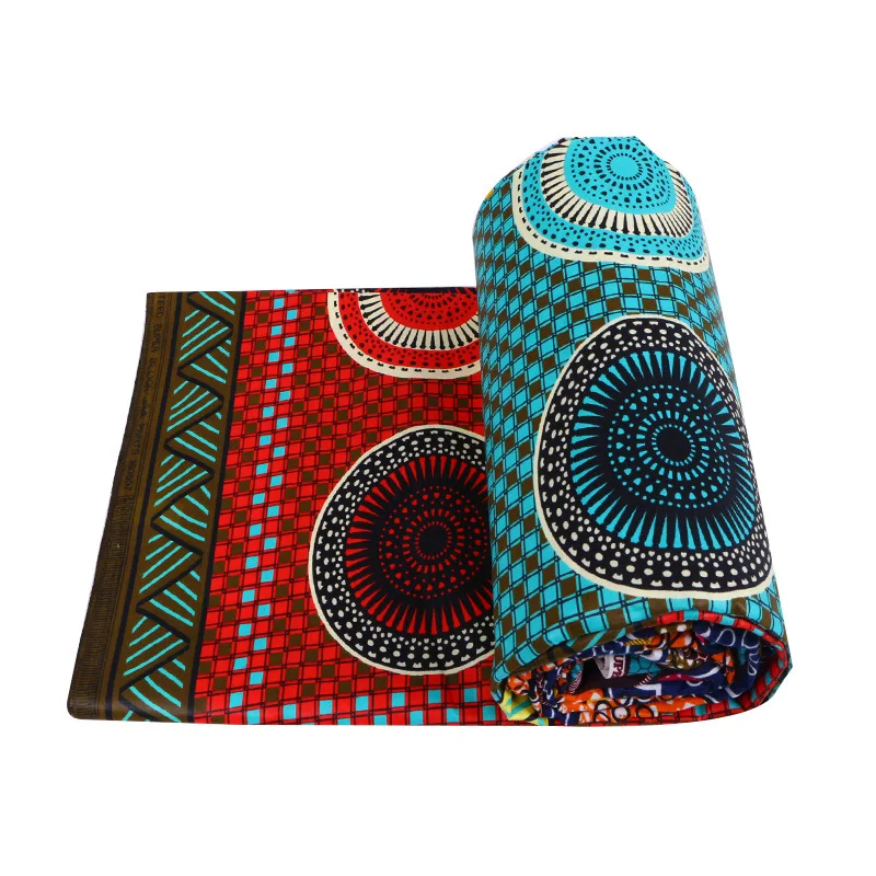 2019 Fashion African 100 % Cotton Sky-Blue Color & Red Print Veritable Guarantee Real Wax Java