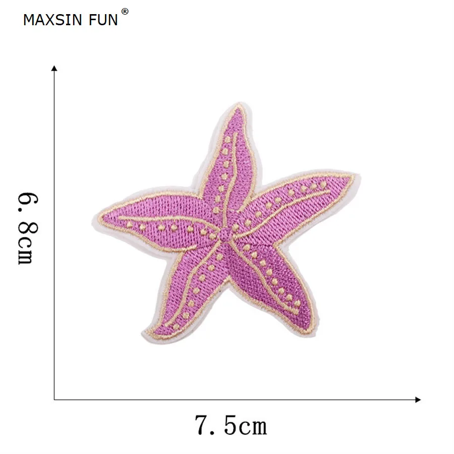 MAXSIN FUN 10 PC/Lot Embroidery Cartoon Sea Creature Stickers Crab Shrimp Starfish Fabric Patch Iron On Clothes DIY Decorative