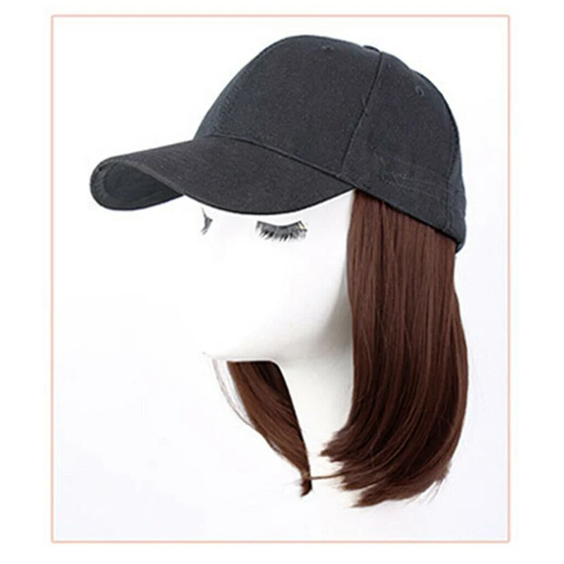 Baseball Hat with Short Hair Wigs Bob Hair Synthetic Hat for Women Summer Short Straight Hair Heat Resistant Fiber 2023 New