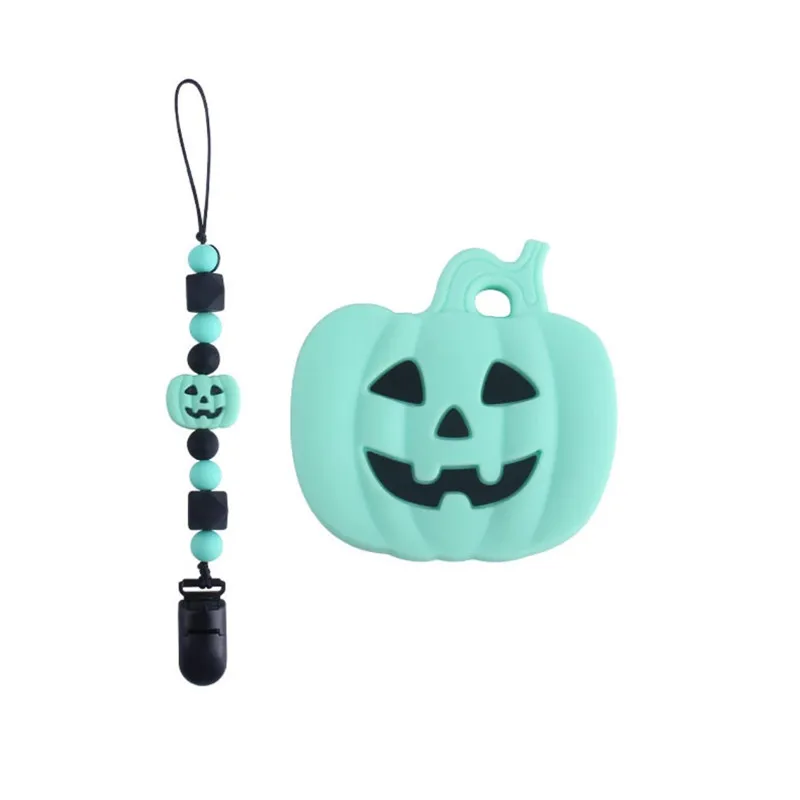 Halloween Dummy Chain niemowlę smoczek silikonowy klipsy dynia ząbkowanie Holder Baby Teether Set prezent dla dziecka