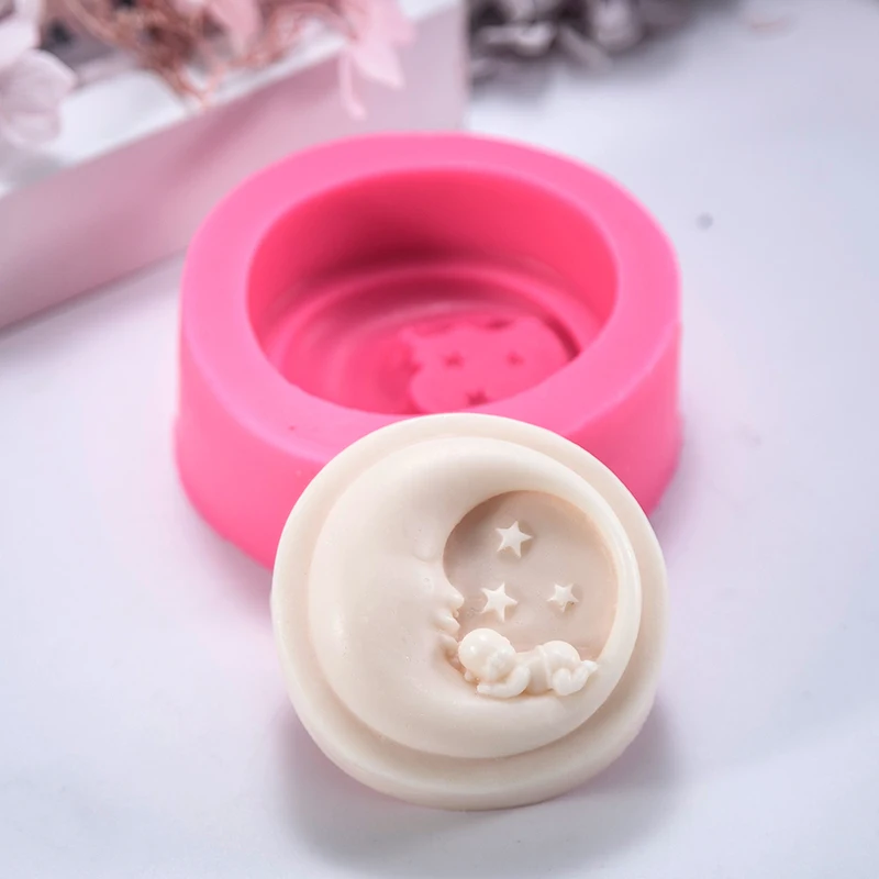 Round Moon Cute Baby Handmade Soap Silicone Mold DIY Soap Candles Making Supplies Fondant Baking Cake Chocolate Decorating Tools