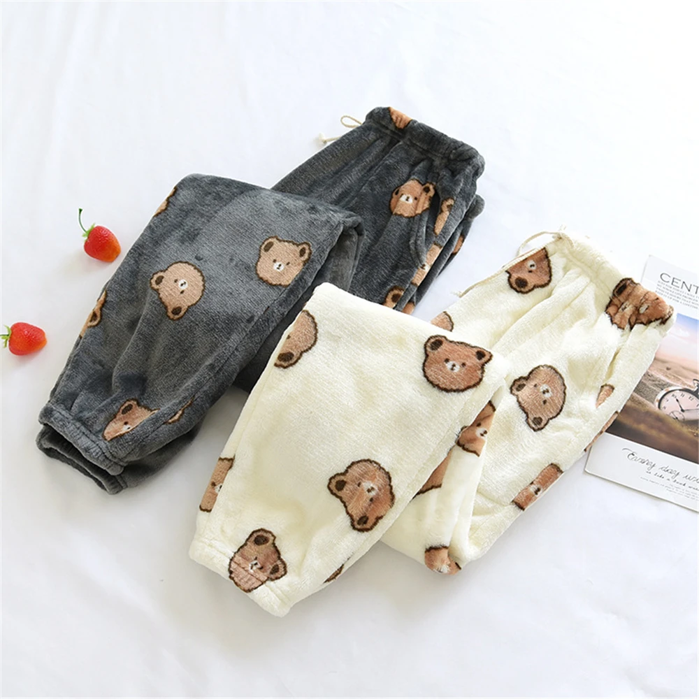 New Flannel Pajama Pants Men and Women Winter Couple Lounge Wea Casual Soft Warm Homewear Plus Velvet Coral Fleece Home Pants