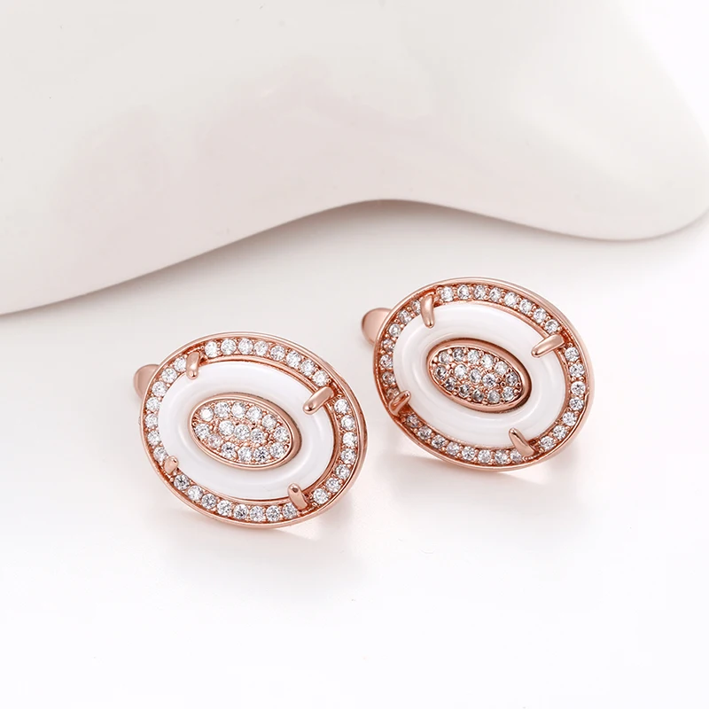 Ceramic Women Earrings Elegant Style Egg U Shape Earring For Women Wedding Engagement Jewelry Rhinestone With White Ceramic Gift