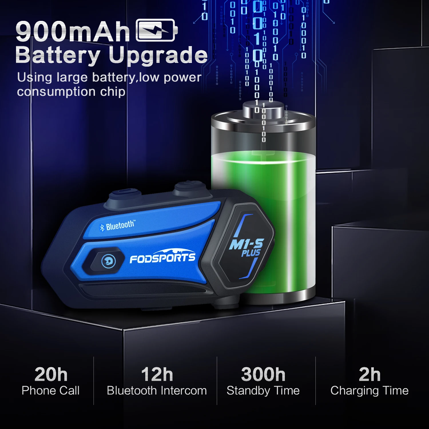 Fodsports M1-S Plus Helmet Intercom Motorcycle Bluetooth Headset 8 Rider 2000M BT Interphone,Music Sharing,FM Radio