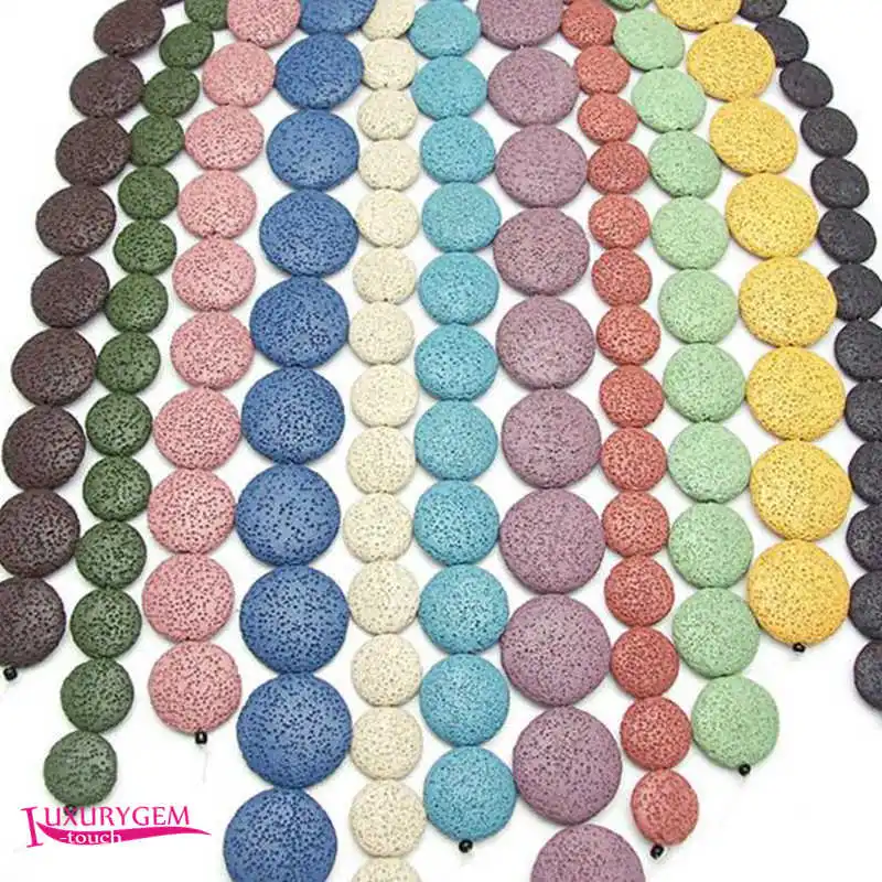 

20mm Natural Multicolor Lava Rock Stone Spacer Loose Beads Coin Shape DIY Jewelry Making Bead 38cm wk434