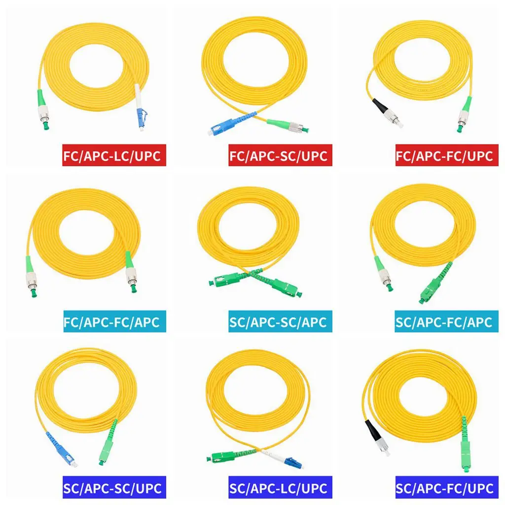 Optical Fiber Patch Cord 9/125 652D Simplex SC/APC FC/APC LC/APC To UPC LC FC SC Pigtail FTTH CATV Optic Patch Cord 1m-40m Cable