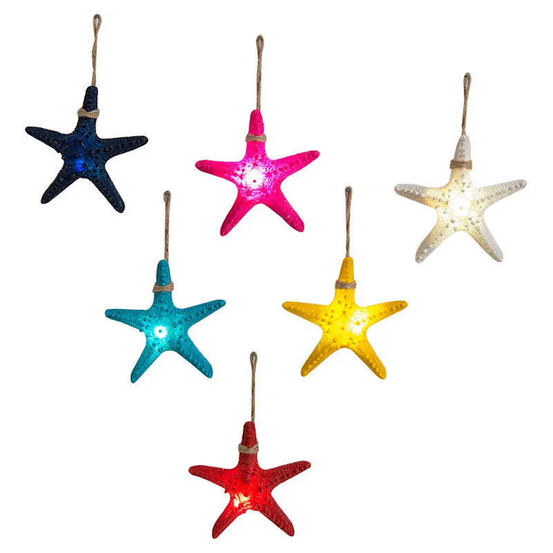 LED Starfish Lantern, Mediterranean Resin, Blue, Yellow, White, Rose, Ornaments, Pendant, Home Decor, Wall Hangings, 15cm, 1Pc