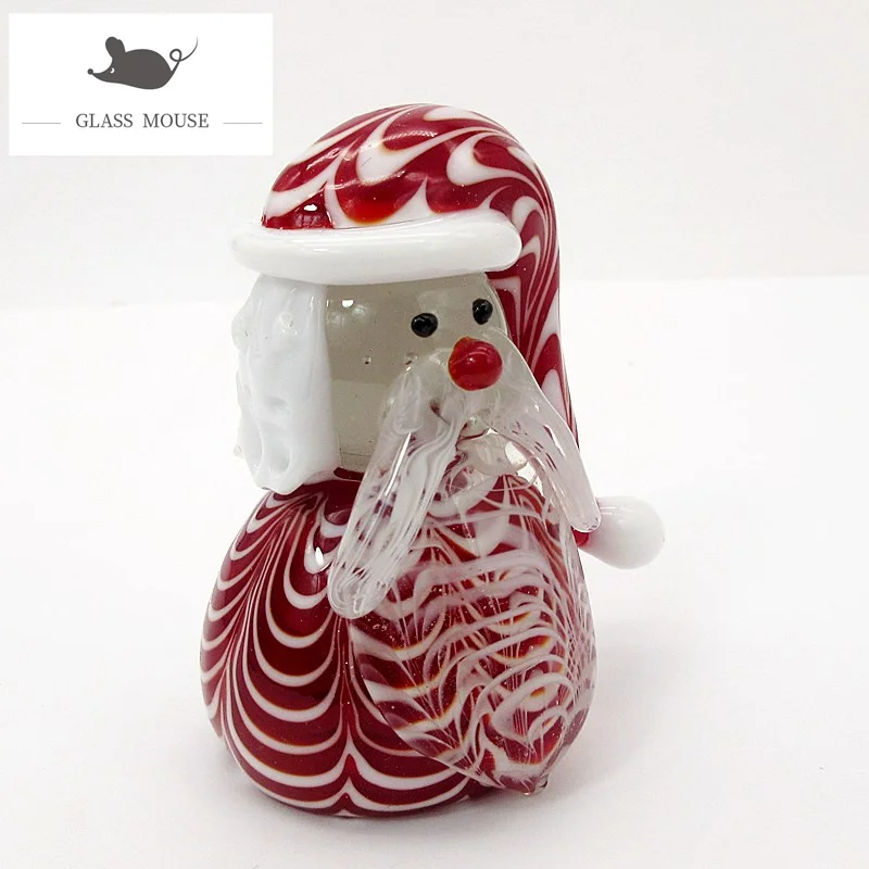 New Murano Glass Santa Claus Art Figurines Christmas Ornament Handmade Cute Gifts For Kids Home Table Top Xmas Decor Accessories