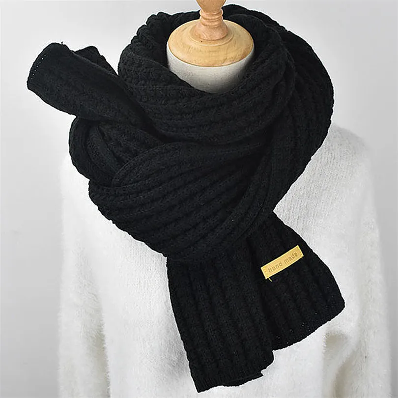 New Korean Women\'S Knitted Scarf Winter Wild Student Warm Ladies White Black Thick Long Woman Scarf