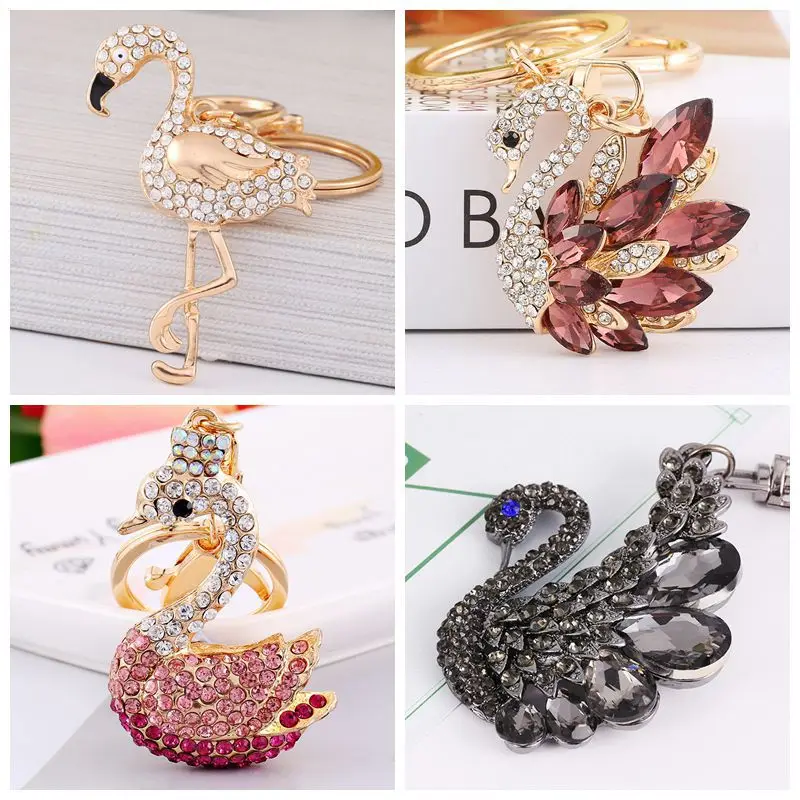 XDPQQ Fashion Jewelry Peacock Keychain Series Car Bag Pendant Rhinestone Swan Alloy Flamingo Key Ring Female