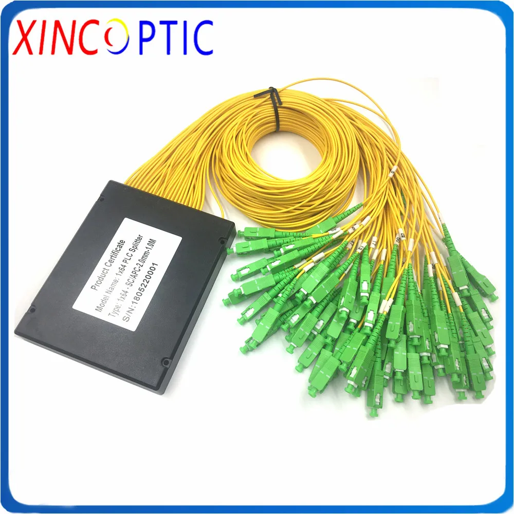 

1*64 волоконный ПЛК разделительный модуль ABS коробка SC/FC/ST UPC APC 1 м 3,0 мм желтый кабель 1x64 FTTH волоконно-оптический соединитель GEPON
