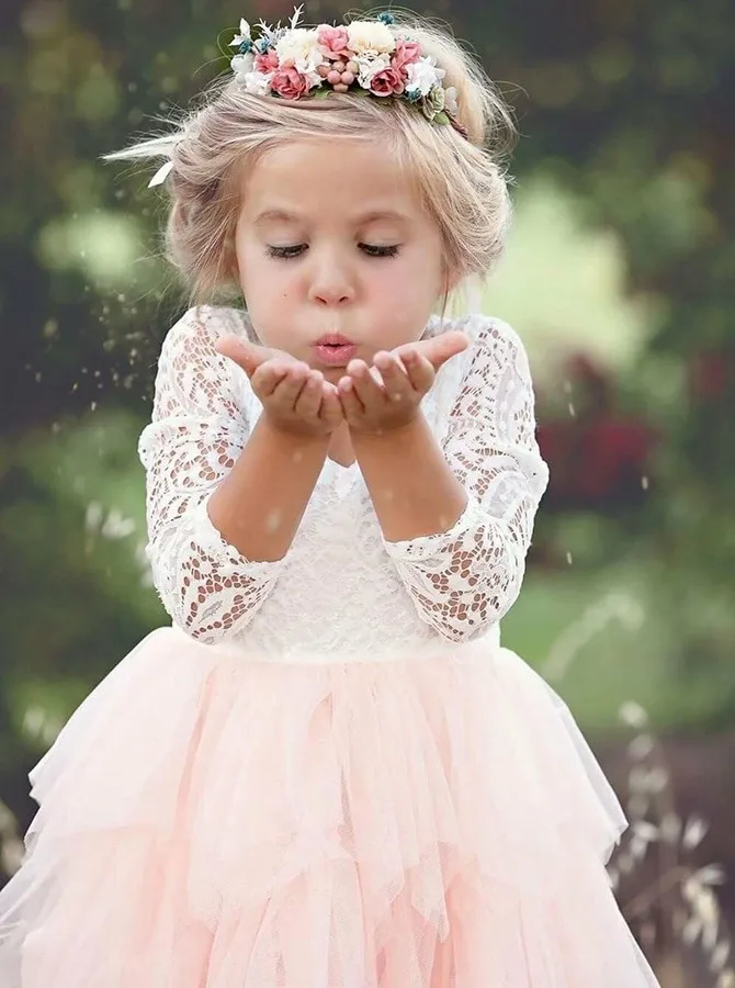 Vestidos de encaje y tul para niña, vestidos de flores de ensueño para boda, a medida, vestidos de desfile hasta el tobillo, vestidos de primera comunión