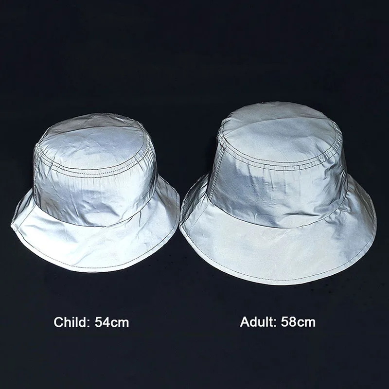 New Outdoor Fluorescence Bucket Hats Sports Club Party Silver Grey Reflective Luminous Fishing Caps Men Women Casquette