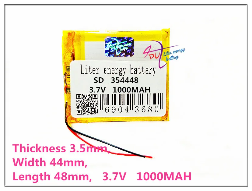 

Liter energy battery 354448 3.7V 1000mAh lithium polymer battery navigator MP3 MP4 MP5 DVD GPS universal rechargeable battery