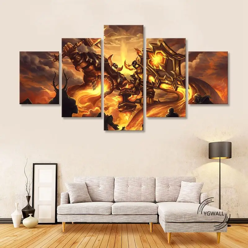 

Hearthstone Heroes of Warcraft Home Decor 5 Panel Wall Art Poster Canvas Paintings For Living Room Wall Picture