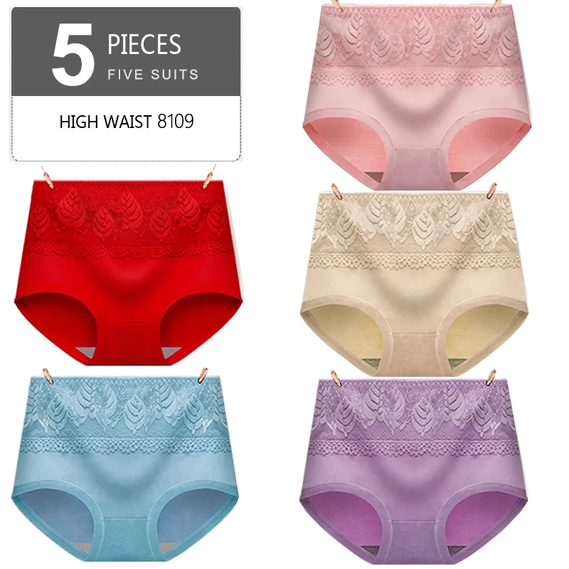 5Pcs/Set Cotton Panties Women High Waist Body Slimming Underwear Breathable Solid Briefs Sexy Ladies Panty Soft Female Lingerie