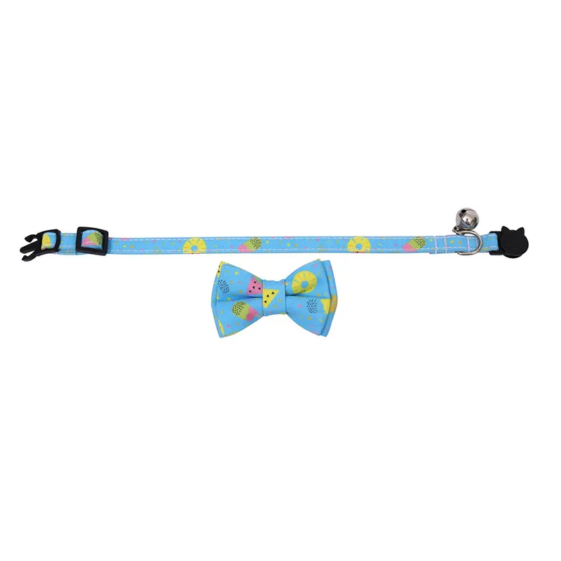 Cartoon Cat Collar Necklace Pet Products Printing Bowknot Safety Buckle With Bell Adjustable Cats Bow Tie Puppy Pets Accessories