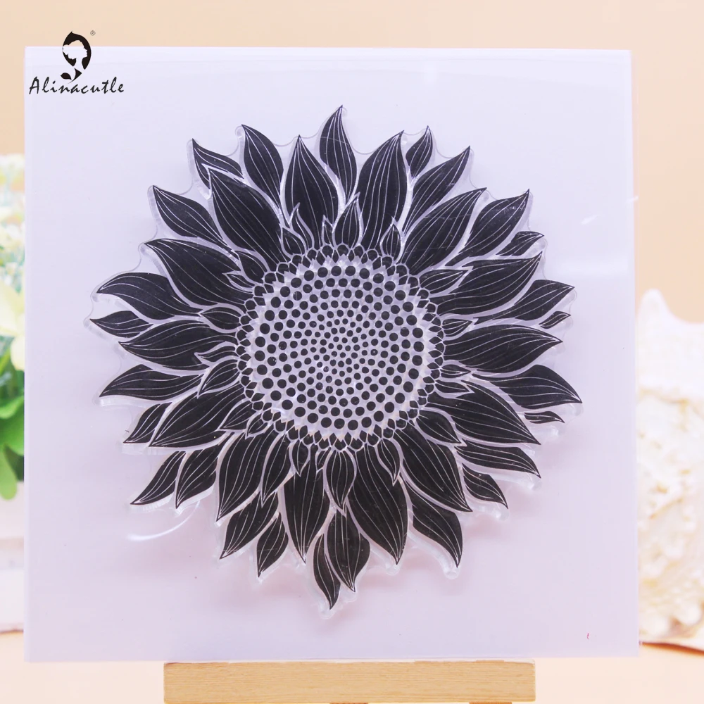 ملصقات شفافة من Alinacutle لصور عباد الشمس وخلفية منقوشة بالورود وألبومات البطاقات والألبومات الورقية والأشكال المطاطية والسيليكون الشفاف والشفاف #5