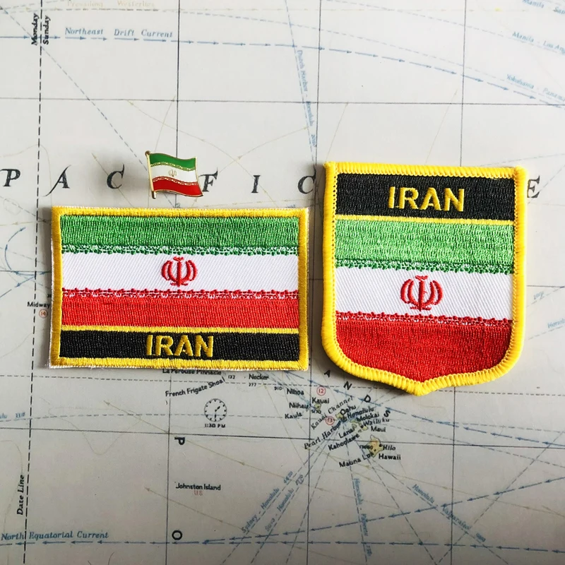 Bandiera nazionale Iran ricamo patch Badge scudo e forma quadrata Pin un Set sulla decorazione zaino bracciale in tessuto