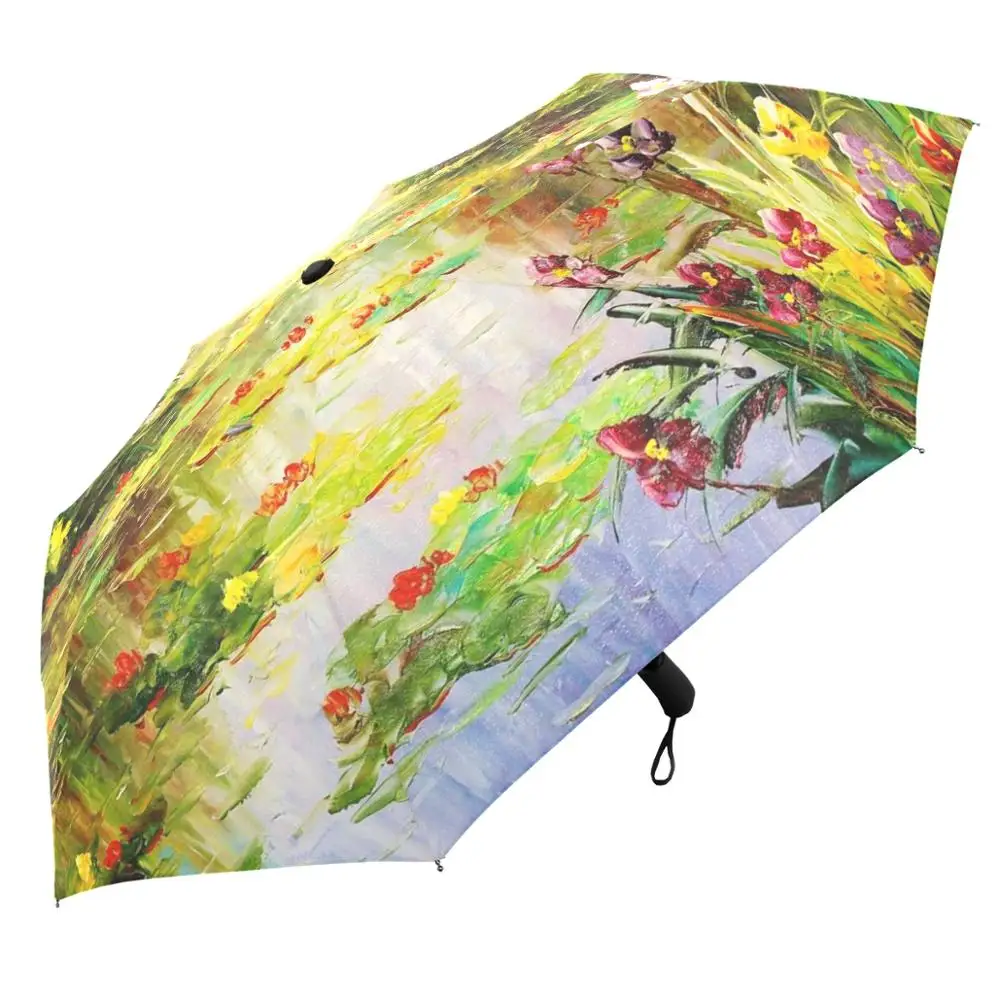 Claude Monet Oil Painting Umbrella Rain Women Fully Automatic Three Folding Umbrella Male Windproof Sun Protection Parasol