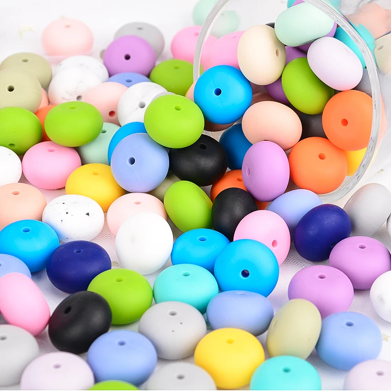 LOFCA 10pcs Abacus 19mm Silicone Teething Beads Beaded Necklace Silicone BPA Free Food Grade Chew Bead Baby Pacifier Chain