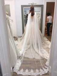 White Ivory Cape Veil Cathedral Long Shoulder Veil Wedding Bridal Cape Cloak Shawl WED LACE Wedding Accessories