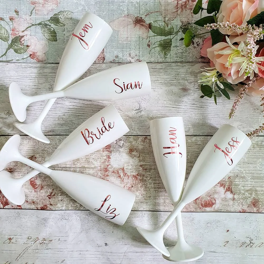 Personalised White Champagne Flute Bridal Party Gift Wedding Bridesmaid Flute Hen Party Acrylic Goblet Wine Cup Wedding Deco