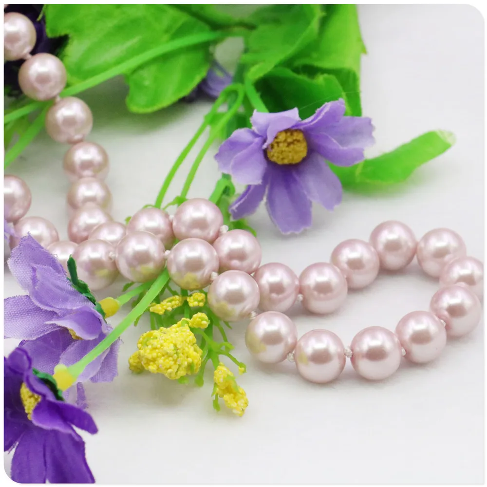 10mm Pink Round Shell Pearl Necklace Women Girls DIY Accessories Fashion Jewelry Making Design Rose Clasp Hand Mand Ornaments