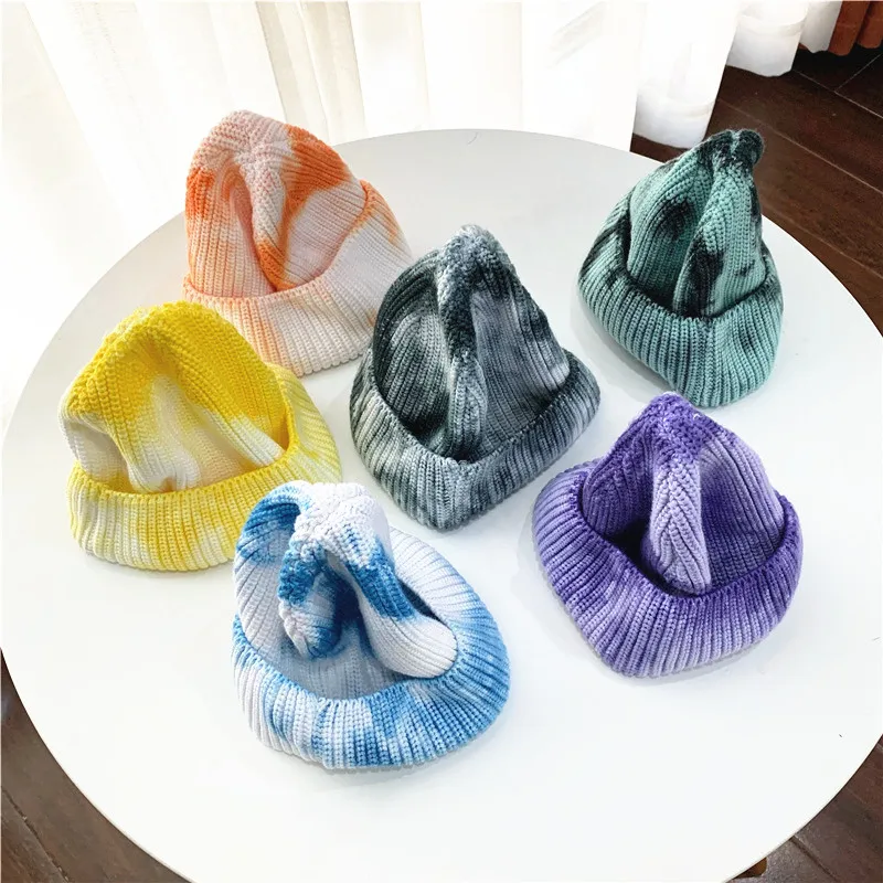 Tie dye printed knitted beanies caps Thick warm cotton skullcap Ski skullies hat gorros for Adult women HUAQIAO002