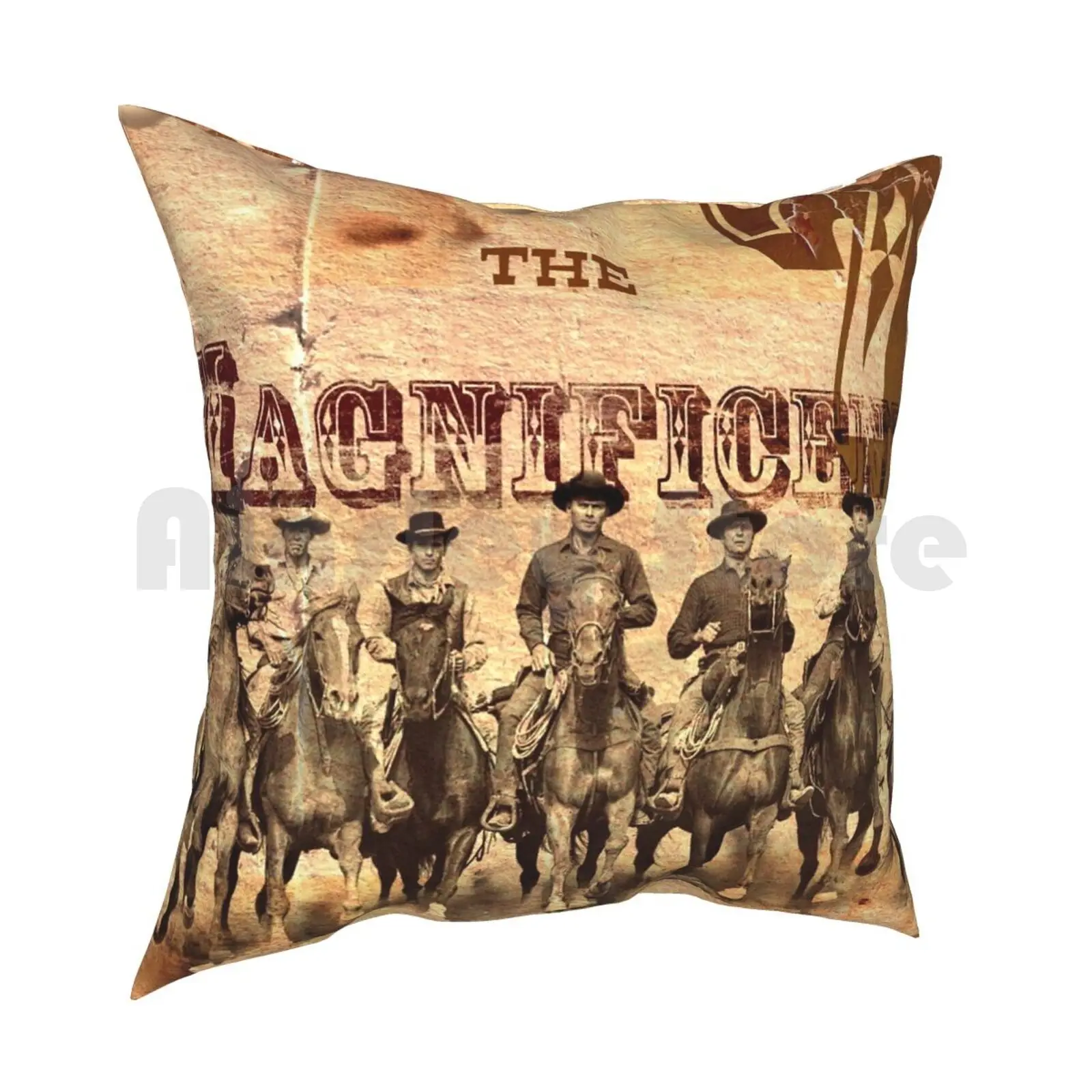 The Magnificent Gang ( 1 ) Pillow Case Printed Home Soft DIY Pillow cover Western West Cowboy Hat Steve Gun Leather Sepia