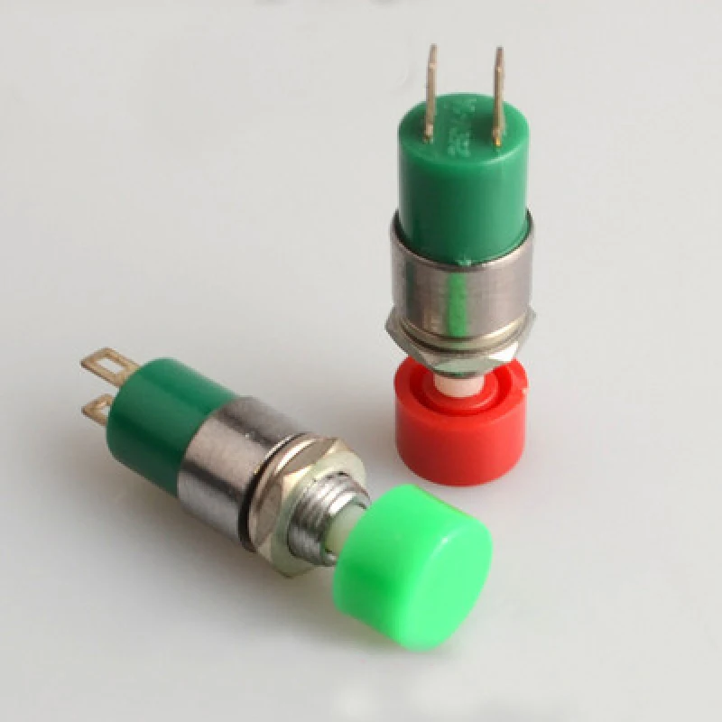 5ชิ้น DS-323รีเซ็ตตัวเองสวิตช์ปุ่มไมโครคืนฤดูใบไม้ผลิมินิ PUSH OFF-(ON) สีแดงสีเขียว