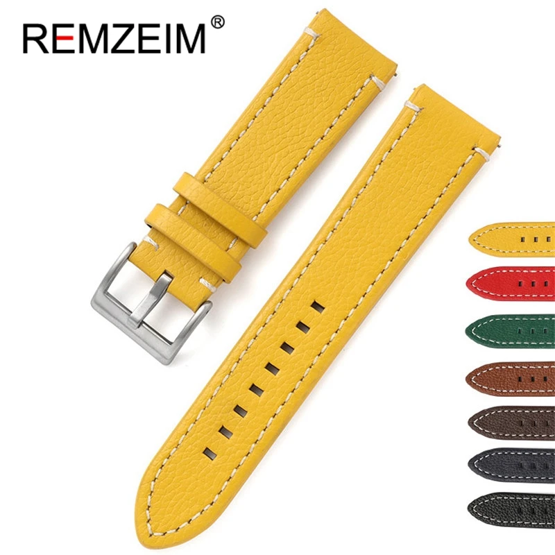 Double-sided Leather 18mm 20mm 22mm 24mm Watchband Quick Release Watch Band Strap Men Women Yellow Red Black Watch Accessories