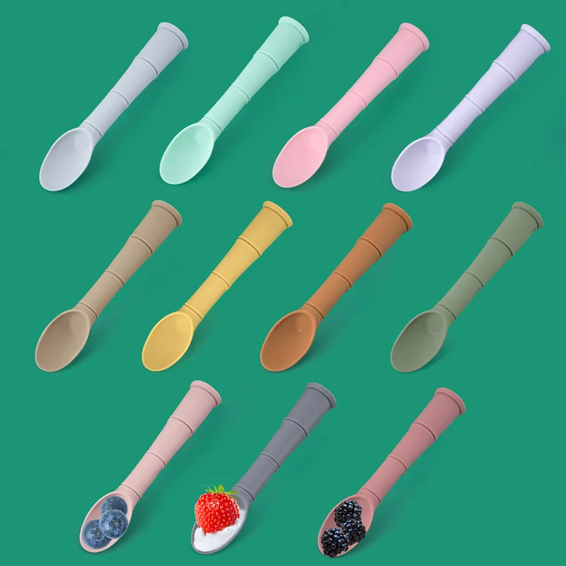 Baby Soft Silicone Spoon Feeding Accessories Spoon Silicone Tableware New design bamboo shape Teething Infant Chewing Toy