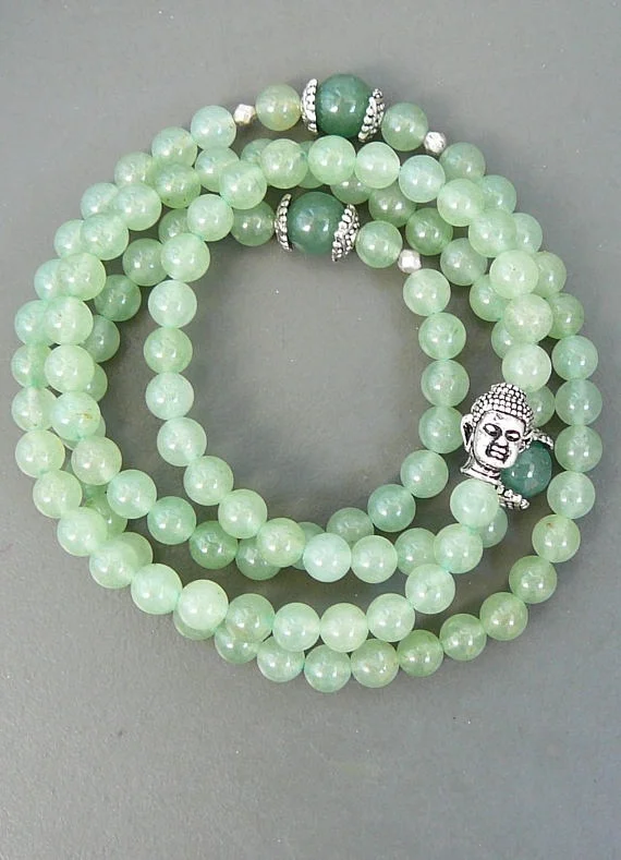 108 mala necklace Green Aventurine bracelet 108Mala Buddha beaded bracelet Yoga healing jewelry Buddhist
