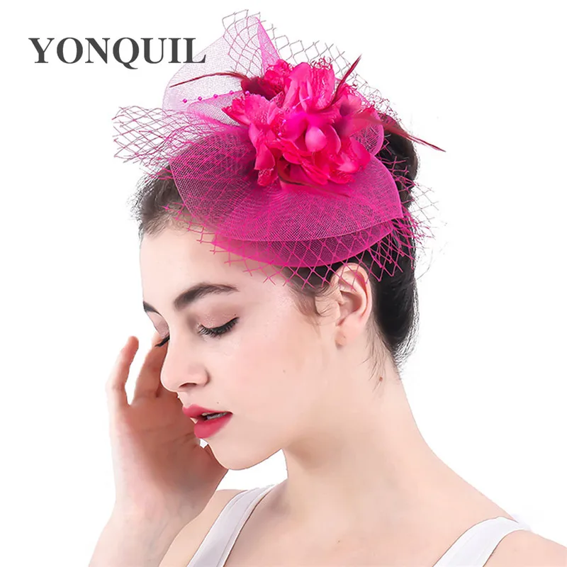 Véu de casamento elegante com penas, chapéus fascinator, casamento, malha, prendedores de cabelo, flor, pena, acessório de cabelo de igreja