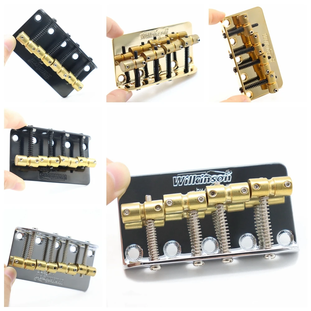 1set Electric Guitar Bridge 4 string Bass Bridge Brass Saddles Steel Plate Precision Wilkinson WBBC