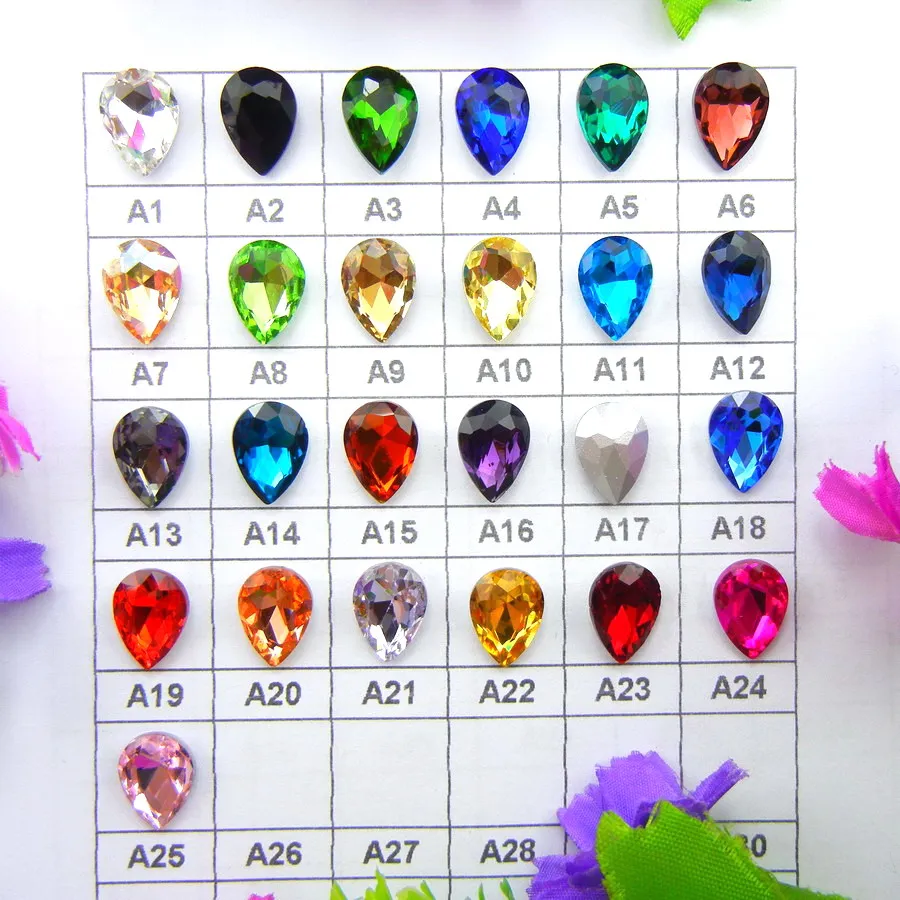Glaskristalle in 7 Größen, schöne Farben, Tropfenform, zum Aufkleben, Strassperlen, für Handarbeiten, Fotorahmen, DIY – Detail 1