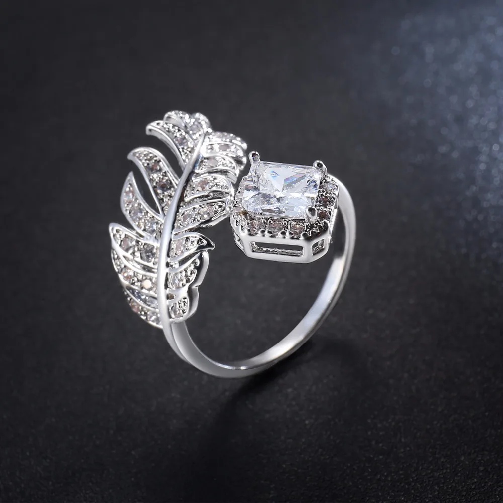 Classic Popular Leaves Brand Finger Ring With AAA Zirconia Cheap Romantic Ring Women Fashion Wedding Silver Color Jewelry