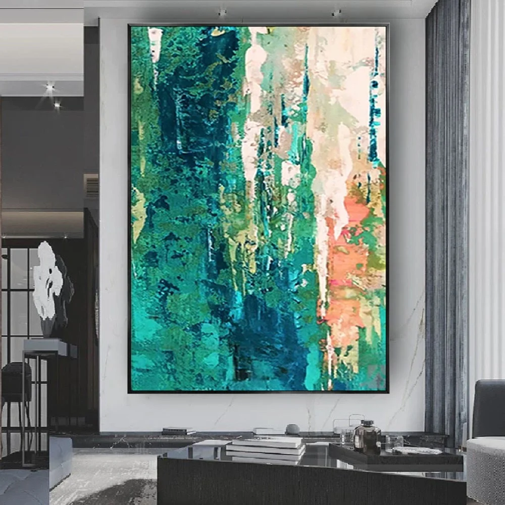 Large Nordic Abstract Handmand Oil Painting On Canvas Green Scraper Texture On The Wall Art Decor Picture For Living Room Mural