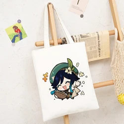 Genshin Impact Game Shoper Kawaii Bags Cute Cartoon Shopper Canvas Tote Bag Shopee Store Shoppers Handbags Women Shopping Bag