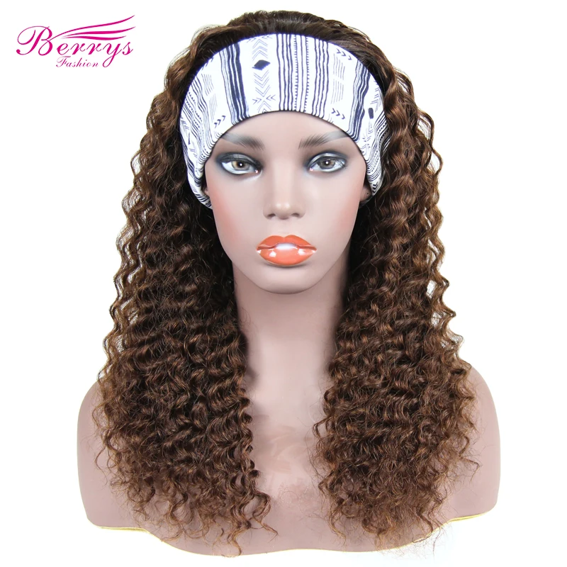 Omber Color 100% Human Hair Grip Headband Scarf Wig Curly Human Hair Wig No Plucking Wigs For Women No Glue No Sew In