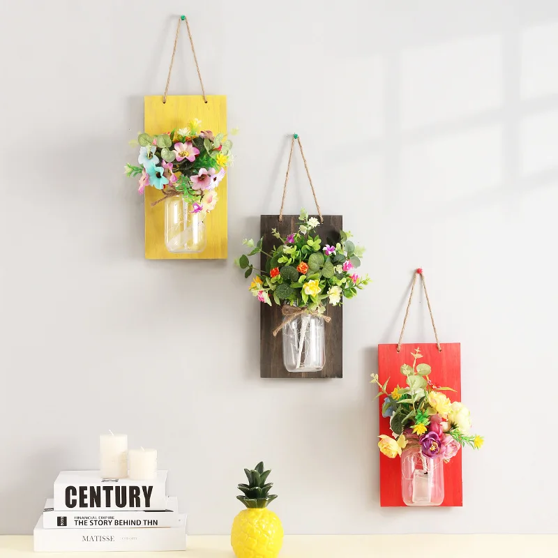 

European Style Simulation Flower Board Wall Hanging Home Decoration Mason Glass Bottle-shaped Clay Container Lamp