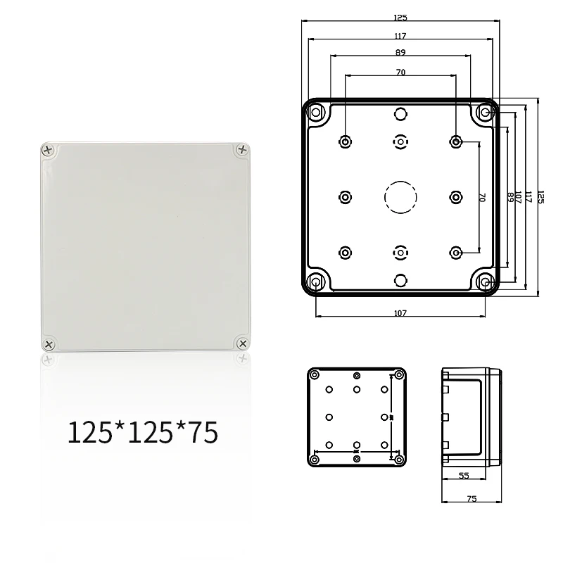 Impermeabile di Plastica Progetto Elettronico Custodia Copertura Della CASSA Della Scatola 125x125x75mm