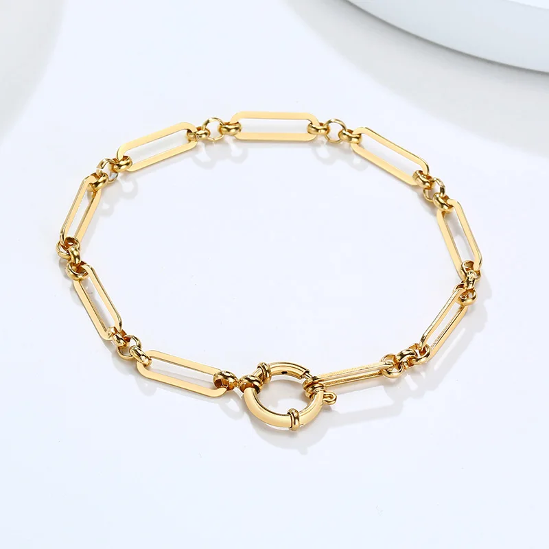 

Rectangle Link Paperclip Chain Bracelet Gold Color Stainless Steel Chunky Link Large Clasp Stacked Women Jewelry