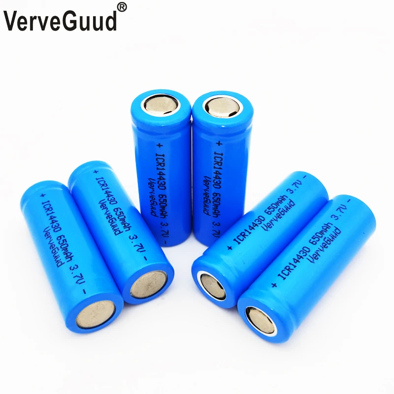 VerveGuud 14430 650mAh ICR14430 Li-Ion Rechargeable Battery 3.7v Liion Lithium Batteria Low Self Discharge Batteries