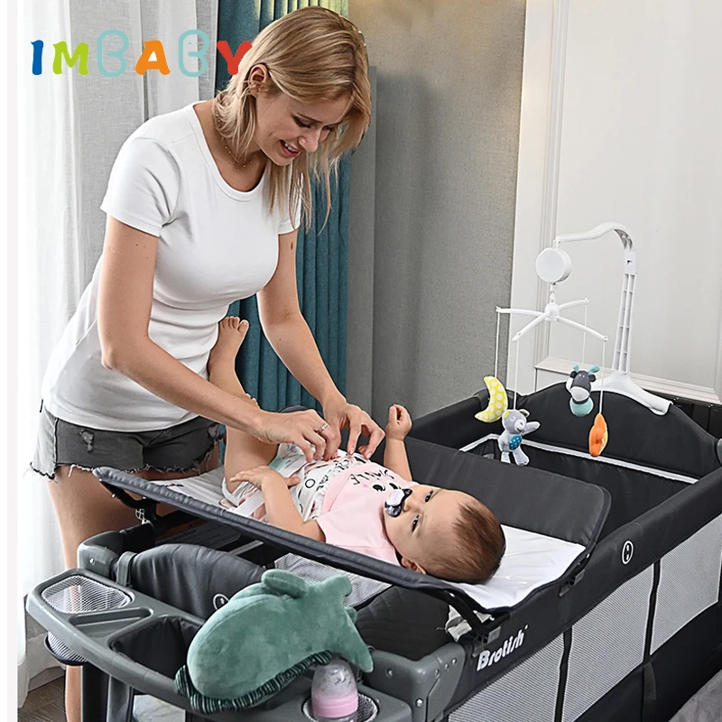 IMBABY เตียงเด็กแบบพกพาเปลเด็กพร้อมผ้าอ้อมเด็ก Nest Double Decker Baby Sleep Cradle Multifunctional Playpen เปล