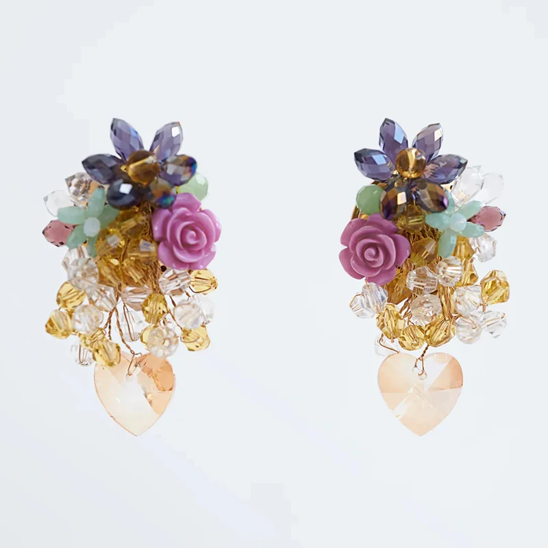 JURAN 2020 New Earrings for Women Bohemia Acrylic Crystal Flower Pendants Vintage Statement Drop Earrings Party Jewelry Gifts